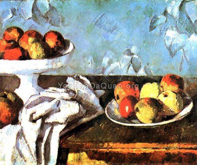 Still life with apples and fruit bowl - 保罗·塞尚